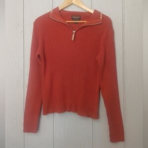 Woolrich Rust Ribbed Zip Sweater Size Medium